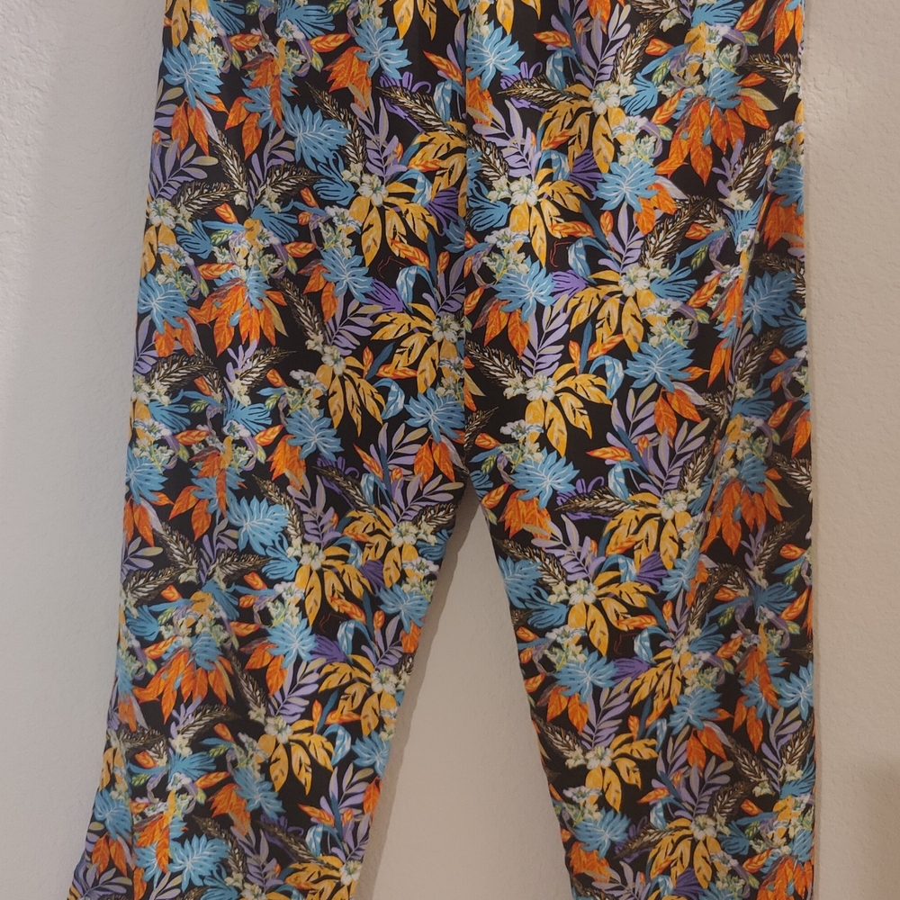 Lily Rose Wide Leg Pants - Black, Orange, Blue Floral